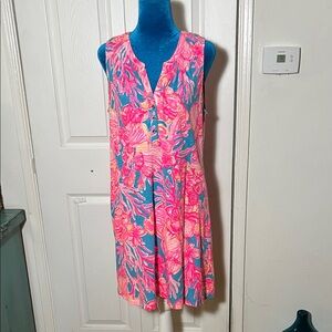 Lilly Pulitzer Essie Pink & Blue Floral Sleeveless Mini Dress Women’s Medium
